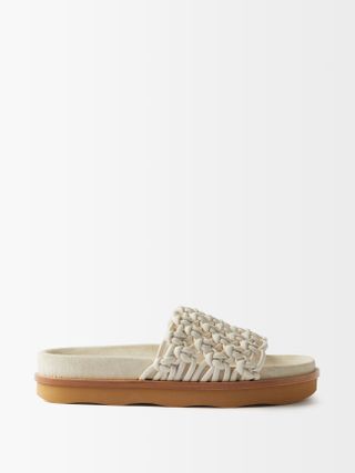 Chloé + Crochet-Strap Leather and Suede Sandals