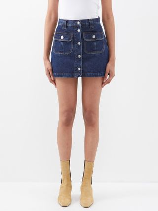 Re/Done + 70s Buttoned-Front Denim Mini Skirt