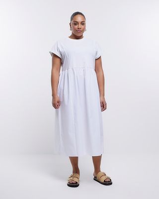 River Island + Plus White Poplin T-Shirt Midi Dress