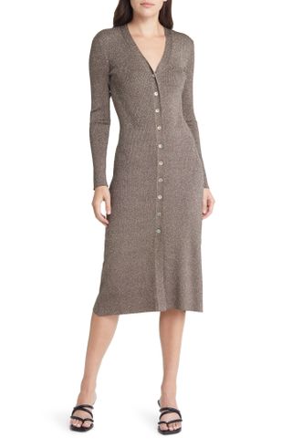 Rails + Lorraine Metallic Long Sleeve Button-Up Sweater Dress