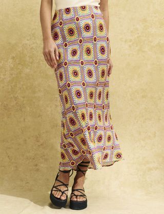 Nobody's Child + Sunflower Crochet Print Mila Satin Slip Midi Skirt