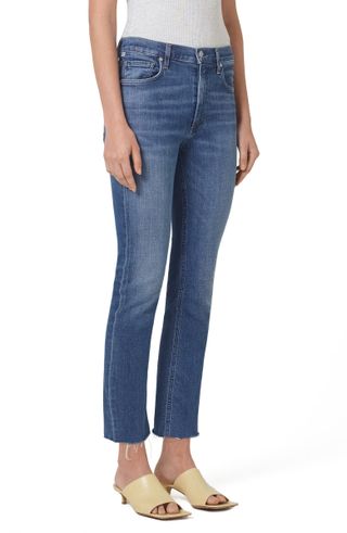 Citizens of Humanity + Isola Frayed Mid Rise Crop Slim Straight Leg Jeans