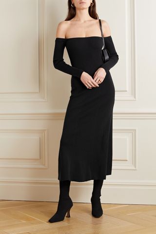 Reformation + Symone Off-The-Shoulder Ribbed Cotton-Blend Midi Dress