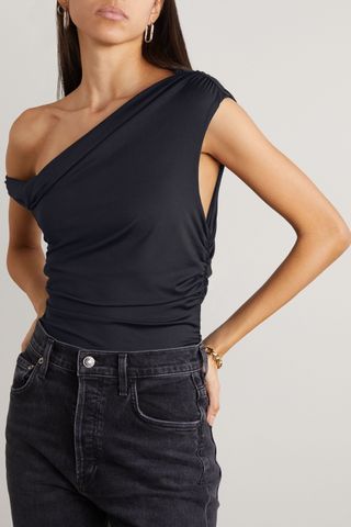 Agolde + Hilma One-Shoulder Ruched Recycled-Jersey Bodysuit
