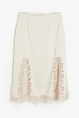 H&M + Lace-Trimmed Satin Skirt