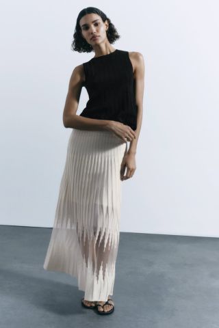 Zara + Mixed Semi Sheer Knit Skirt