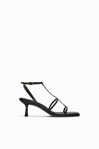 Zara + Strappy Heeled Leather Sandals