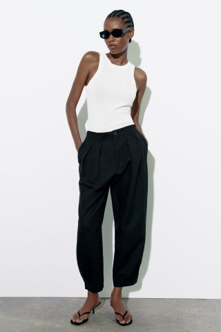 Zara + Linen Blend Tapered Pants