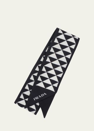 Prada + Triangle-Print Silk Ribbon Scarf