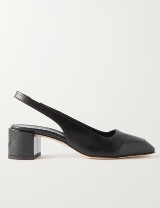 Aeyde + Ingrid Patent and Textured-Leather Slingback Pumps