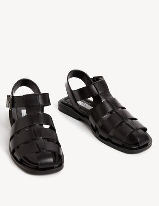 M&S Collection + Wide Fit Leather Ankle Strap Flat Sandals