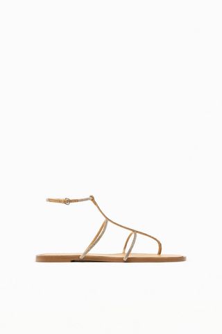 Zara + Rhinestone Strappy Flat Sandals