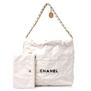 Chanel + Shiny Calfskin Quilted Small Chanel 22 White