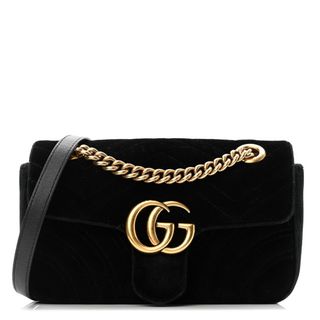 Gucci + Velvet Matelasse Mini Gg Marmont Shoulder Bag Black