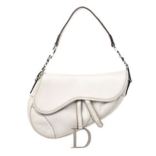 Christian Dior + Calfskin Saddle Bag White