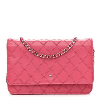 Chanel + Lambskin Diamond Stitched Wallet on Chain Woc Pink