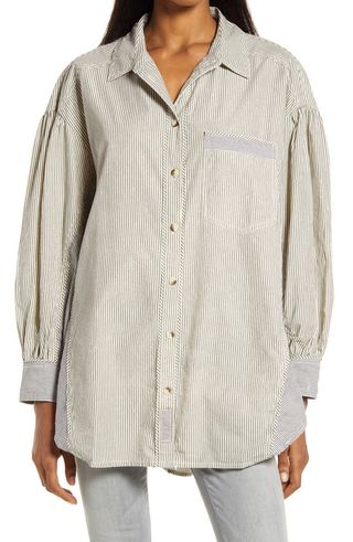 Free People + Happy Hour Multicolor Stripe Oversize Oxford Shirt
