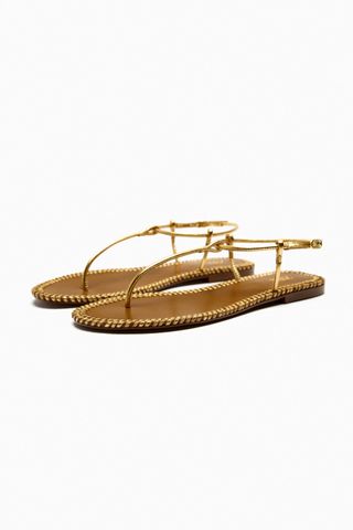 Zara + Metallic Leather Flat Sandals