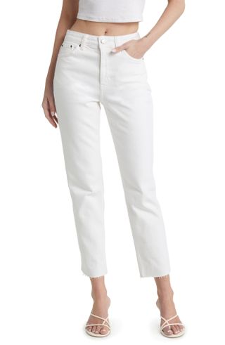 Topshop + Straight Leg Raw Hem Jeans