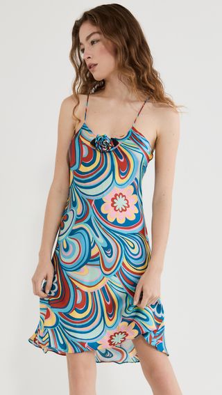 Rodarte + Aqua Multicolor Printed Bias Mini Slip Dress