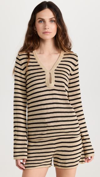Monrow + Linen Sweater Long Sleeve Top
