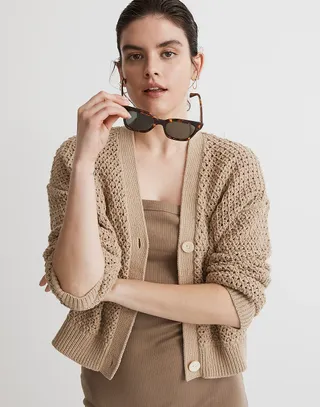 Madewell + Open-Stitch Crop Cardigan Sweater