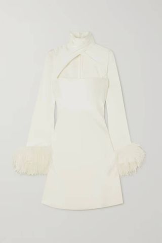 16arlington + Odessa Cutout Feather-Trimmed Satin Mini Dress