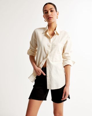 Abercrombie & Fitch + Oversized Linen-Blend Shirt