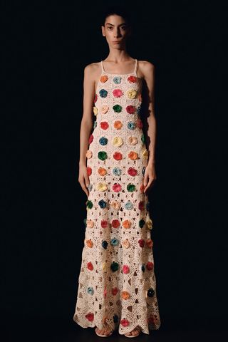 Alejandra Alonso Rojas + Crocheted Colorblocked Open-Back Maxi Dress