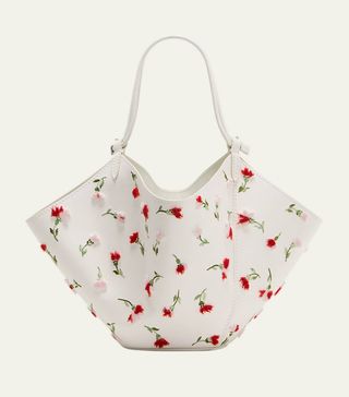 Khaite + Lotus Mini Flower-Print Leather Bucket Bag
