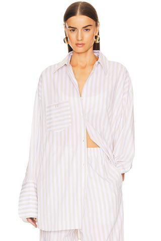 Helsa + Cotton Poplin Stripe Oversized Shirt