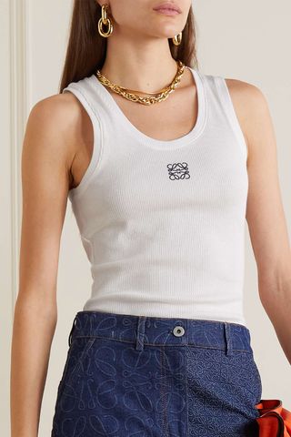 Loewe + Embroidered Ribbed Stretch-Cotton Tank