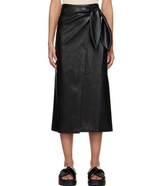 Nanushka + Black Amas Vegan Leather Midi Skirt