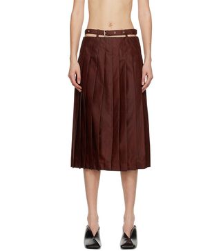 Umber Postpast + Brown Pleated Midi Skirt