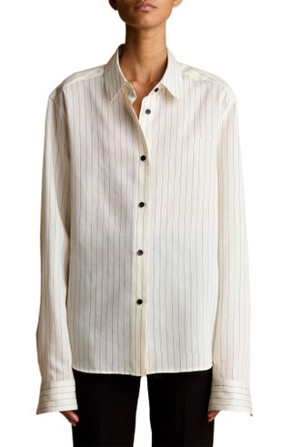 Khaite + Argo Stripe Virgin Wool Blend Button-Up Shirt