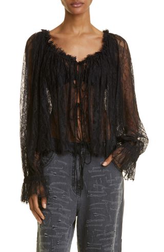 Interior + Panos Gathered Lace Blouse