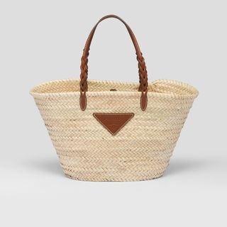 Prada + Woven Palm and Leather Tote