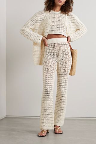 Leset + Lucy Crocheted Cotton Straight-Leg Pants