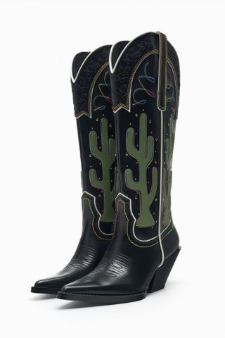 Zara + Cowboy Boots With Contrast Flames