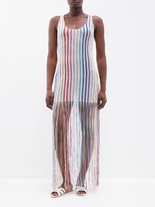 Missoni + Fringed Striped-Knit Mini Dress