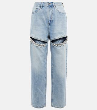 Area + Embellished Cut-Out Denim Jeans