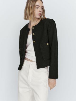Massimo Dutti + Cropped Jacket With Contrast Buttons