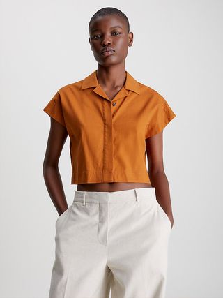 Calvin Klein + Relaxed Lyocell Cropped Shirt