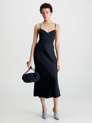 Calvin Klein + Slim Midi Satin Slip Dress
