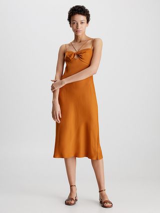 Calvin Klein + Slim Twist Front Slip Dress