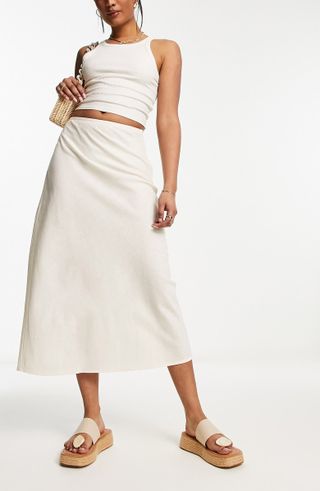 Asos Design + Bias Cut Cotton Blend Skirt