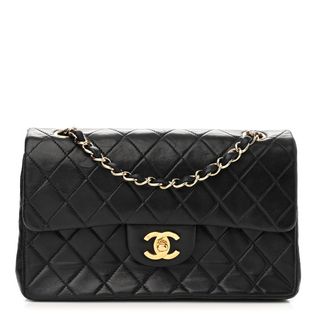 Chanel + Lambskin Quilted Small Double Flap Black