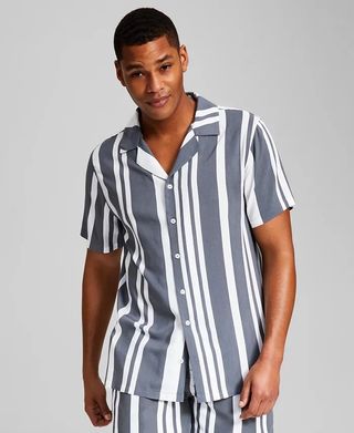 And Now This + Striped Woven Short Sleeve Camp Shirt