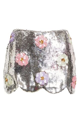 Brandon Maxwell + The Nova Sequin Floral Silk Miniskirt