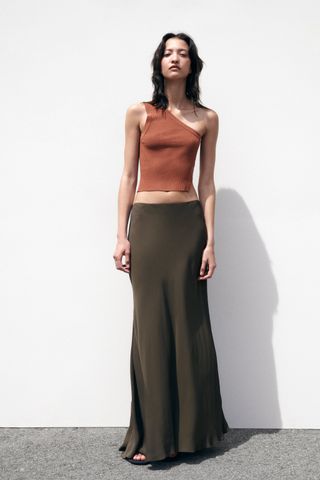 Zara + Long Satin Skirt